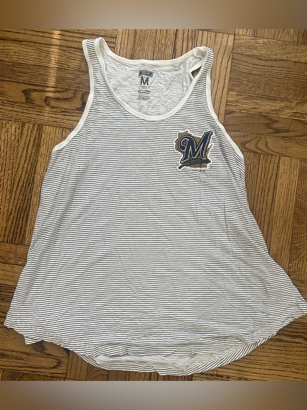 Milwaukee Brewers Tailgate Striped Racerback Tank Top Size Medium